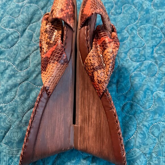 Nurture Cabot Leather Snakeskin Wedge Open Toe Sandals Women's Size  7.5 - Picture 5 of 8